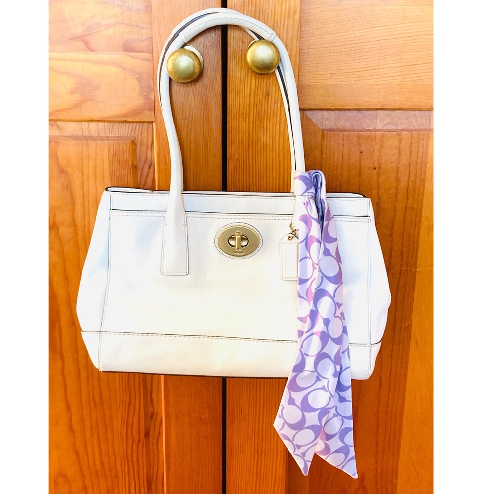 Coach White Satchel with Purple Scarf